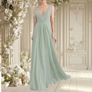 Vintage Chiffon Evening Gown Long Formal Bridal Wedding Prom Sage Green Size 10